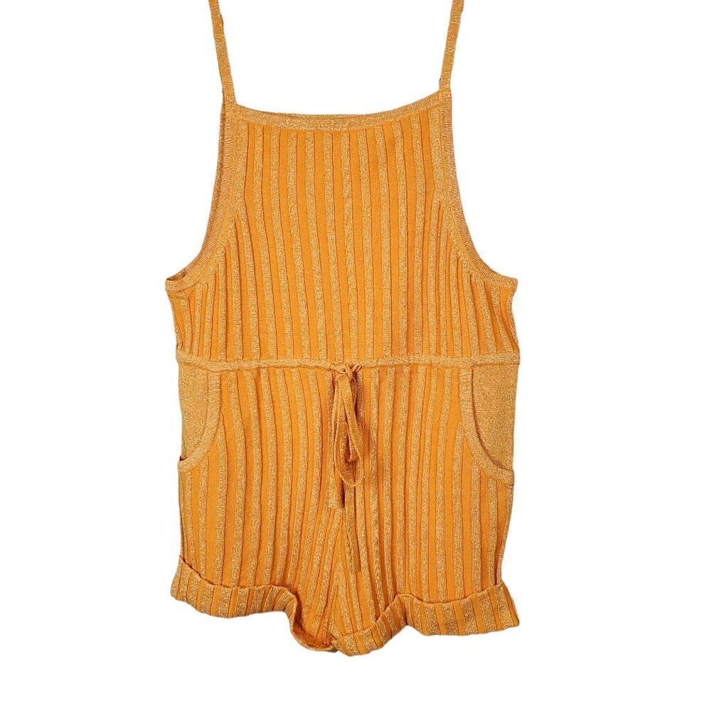 🔥Callahan Knit Ribbed Orange Shimmer Metallic Romper